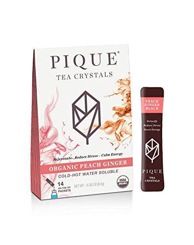 Pique Organic Peach Ginger Black Tea Crystals - Gut Health, Energy, Fasting - 14 Single Serve Sticks (Pack of 1)