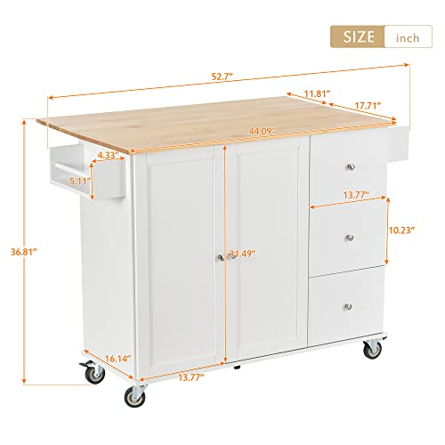 Rolling-Kitchen-Island-with-Solid-Wood-Top-and-Locking-Wheels-Mobile-Kitchen-Cart-with-Storage-Cabinet-and-Drop-Leaf-Breakfast-Bar-Spice-Rack-Towel-Rack-Drawer-White Rolling Kitchen Island with Solid Wood Top and Locking Wheels Mobile Kitchen Cart with Storage Cabinet and Drop Leaf Breakfast Bar Spice Rack Towel Rack Drawer White