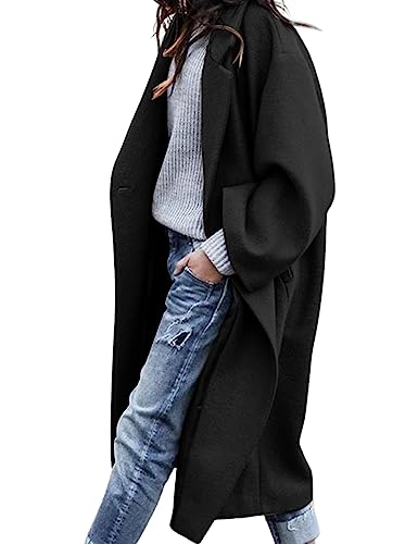 UANEO Women's Wool Blend Coat Oversized Double Breasted Long Trench Overcoat Winter