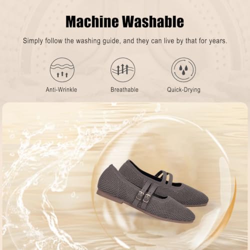 Image of Frank Mully Women's Flats Square Toe Mary Jane Shoes Ballet Flats with Strap Comfortable Slip On Knit Shoes Dressy Casual