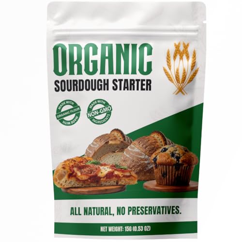 Image of Organic Sourdough Starter - Non-GMO Dehydrated Heirloom Style Organic Sourdough Starter Kit for Sourdough Bread, Pizza, Buns, Pancakes, Muffins | Easy to follow instructions.