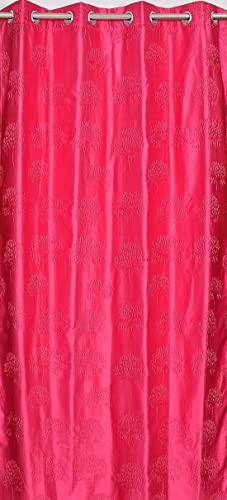 Image of Polyester Premium Tree Design Punching Screen for Home Office | Parda for Living Room Bedroom | Window Curtains 5 feet Long Set of 1 | Eyelet Rings | Pink Curtains