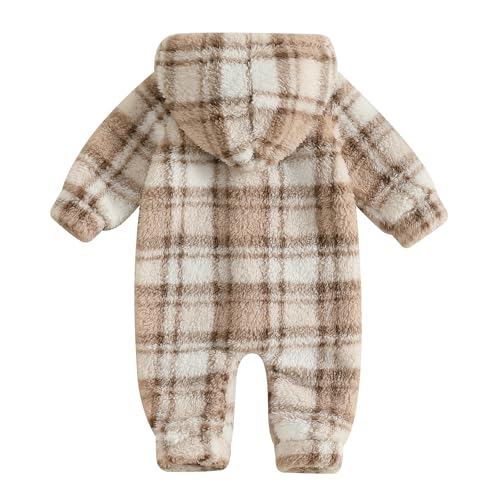 Baby Furry Jumpsuit Newborn Fleece Snowsuit Plaid/Butterfly Long Sleeve One-Piece Hooded Romper Winter Clothes2