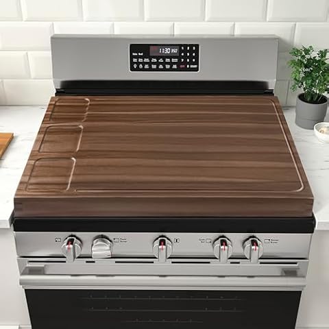 BLUEWEST Noodle Board Stove Cover with Handles, 3 in 1 Wood Stove Top Covers Board for Gas Burners and Electric Stove, Wooden RV Stovetop Cover, Tray for Kitchen Counter Space with Juice Grooves Cover