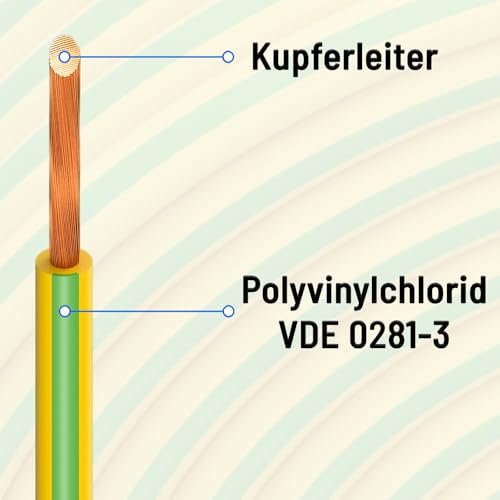 hb-digital Przewód uziemiający H07V-K 1 x 4 mm², elastyczny przewód miedziany, pojedyncza żyła do instalacji PV, przewód solarny, przewód energetyczny, przewód okablowania PVC, przewód uziemiający