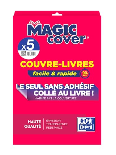 OXFORD Lot de 5 Couvre‐livres Magic Cover A4 PP Lisse Epaisseur 7,5/100ème Incolore