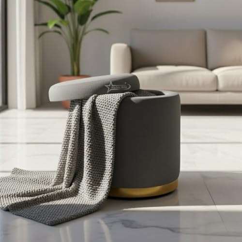 Image of Velvet Round Single Strip Ottoman Office Stool Foot Rest Stool Velvet Fabric Padded Seat Pouf Ottoman 16 X 16X 19 inch,in Round Shape for Living Room Grey
