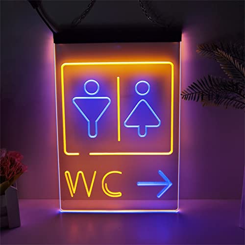KEYQEEN Señal de Flecha de WC a la Derecha, Letrero de neón LED, decoración de Pared de baño, Luces de neón de atenuación USB, Letrero Luminoso acrílico,Blue Orange,20x30cm