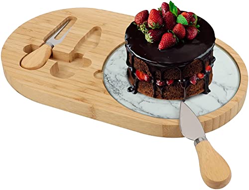 Best Goods Tabla para cortar queso - tabla para queso de madera de bambú, frutero, cuchillo y tenedor, para vino, queso, carne, frutas, verduras (33 x 19,6 x 2 cm) Cover