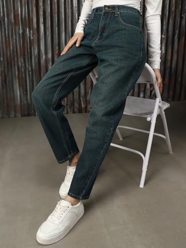 Image of High Star Women Washed Cotton Mom Fit High- Rise Jeans 40