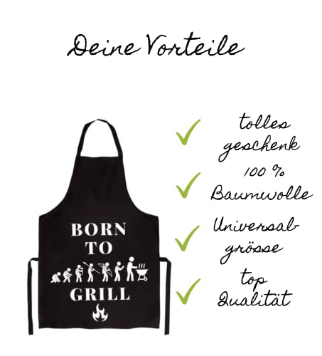 FremiBag Barbecue Apron for Men with Saying: Born to Grill, Cotton Apron, Cooking Apron as a Gift for Men to Barbecue - Image 2