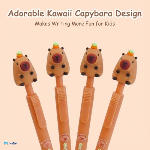 Image of FunBlast Gel Pens for Writing, 5 Pcs Gel Pen & 1 Pcs Highlighter Pen, with Comfortable Grip for Smooth Writing, Kawaii Pens, Stationery for School & Office (Blue Ink) (Capybara)