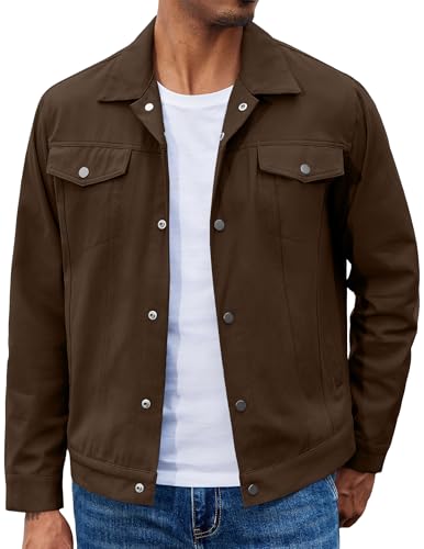 COOFANDY Men Brown Denim Jacket Cotton Lightweight Jacket Soft Jean