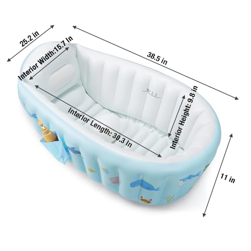 PandaEar Baby Aufblasbare Badewanne, Tragbare Reise Baby Säugling Badewanne Kleinkind Badewanne mit Luftpumpe, Faltbare rutschfeste Duschbecken Mini Luft Schwimmbad für Neugeborene (Wal Blau)