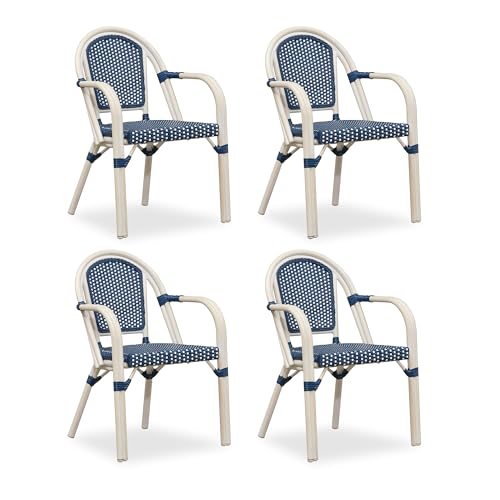 Image of PURPLE LEAF Outdoor Dining Armchairs Set of 4, White Finish, Deep Blue