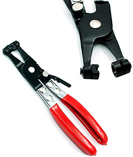 AASONS Band Hose Clamp Plier, Flexible Ring Type Hose Clamp Pliers Installation and Removal Tool Swivel Jaw Locking (Flat Jaw)(Red & Black)