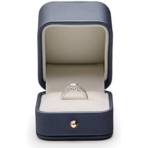 Oirlv Gorgeous Steel-Blue Ring Box Premium Leather Ring Gift Box for Wedding,Proposal Jewelry Storage Case Cover