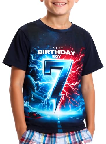 Zypynith Birthday Boy Shirt Lightning Design 5-10 Years Birthday Shirts for Boys Kids Party Short Sleeve Tee