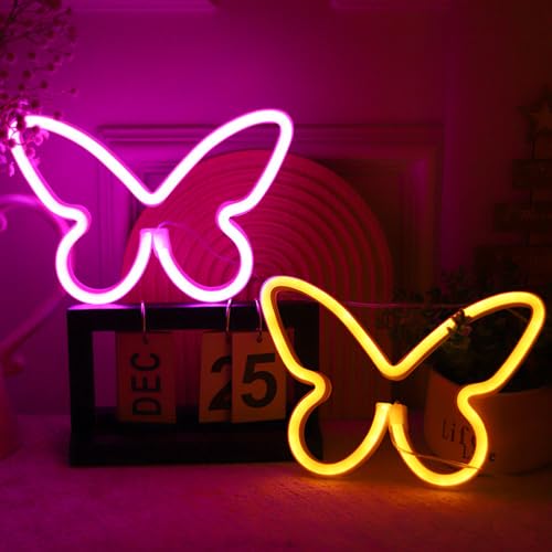Image of 2PCS LED Neon Light Sign Butterfly Neon Signs Home Night Lights for Kids' Bedroom Decorative lamps Wall Art Romantic Christmas Birthday Gift