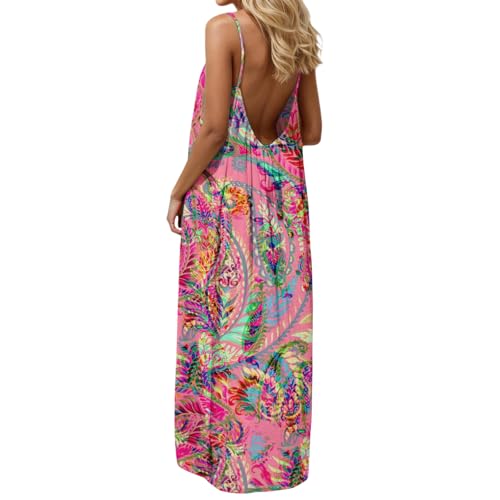 Image of HTHLVMD Backless Cami Dress Summer Dresses for Women 2026 Spaghetti Strap Dresses Womens Solid Color Backless Cami Dress
