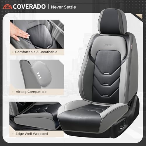 Image of Coverado Car Seat Covers, Front Seat Cover for Car, Waterproof Leather Car Seat Protector, Gray&Black Seat Covers Front Seat, Universal Car Seat Cushion Automotive Seat Covers Fit for Most Vehicles