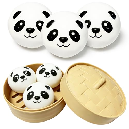 ZTATU Mini Panda Dumpling Squishy Toys (3 Pack) Sensory Fidget Toys Stress Balls for Adults, Squishy Stress Ball Party Favors for Kids 8-12, Stress Relief Gifts Easter Basket Stuffer