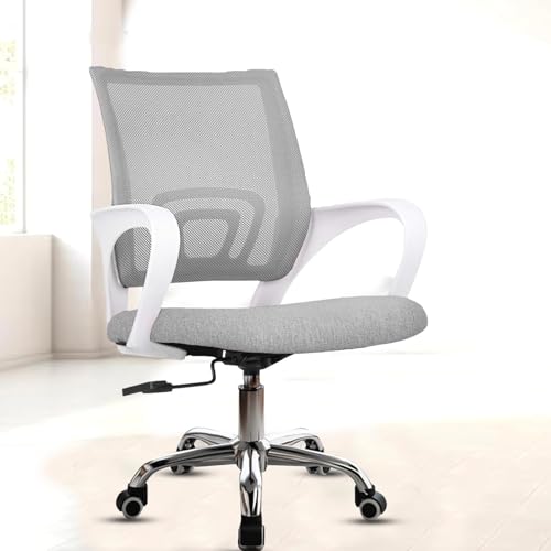 Image of NORMAN JR, Ergonomic Desk Chair Mesh Computer Chair with Lumbar Support Armrest Executive Rolling Swivel Adjustable Mid Back Chair - Grey & White Handle