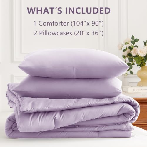 Image of HIMEET King Size Comforter Set, 3 Pieces with 2 Pillowcases, Lavender | 270GSM Down Alternative Fill, Oeko-TEX Certified, 8 Corner Ties Quilted, All Season, Fluffy Bed Set, Bedroom Decor Bedding