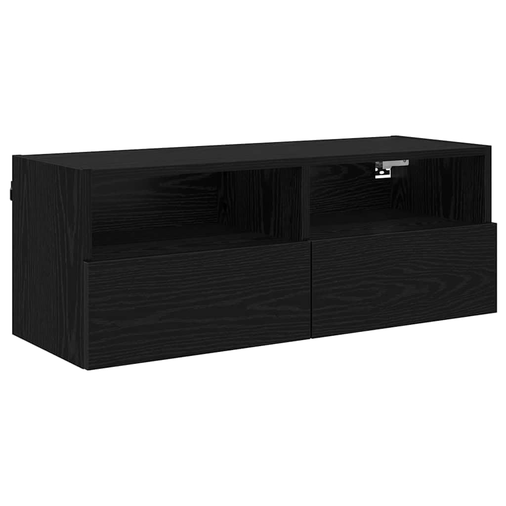 Regały ścienne do telewizora, zestaw 2 sztuk, wygląd czarnego dębu, 80 x 30 x 30 cm, pływający regał na media, do salonu, wytrzymały materiał drewnopochodny, zajmujący mało miejsca uchwyt na