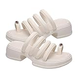 Genérico Pantufas. Mujer de con punta para mujer, 2023, parte inferior gruesa, aumento de una palabra, zapatillas de Dragg Zapatilla De Casa NiñA (Beige, 39)