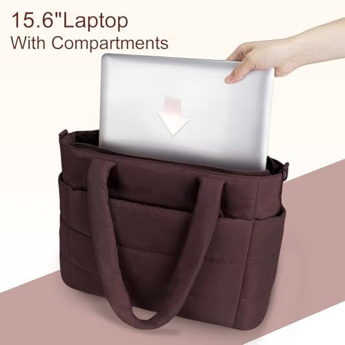 Image of Puffer Tote Bag for Women Quilted Nurse Bag Lightweight Work Bag for Teacher Travel Handbag with Multiple Pockets
