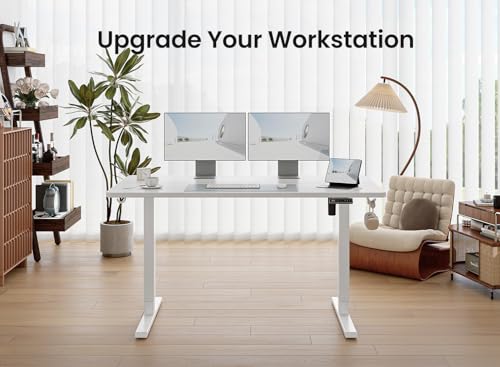 Image of BANTI 40 x 24 Inches Standing Desk, Ergonomic, Electric Height Adjustable, Sit and Stand Up, Computer Office Desk with Splice Board, White Frame /Whitetop