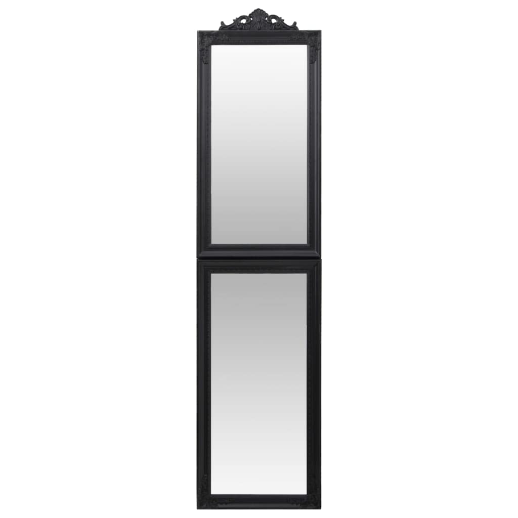 Standspiegel Schwarz 50 x 200 cm Barock Holzrahmen, klappbar freistehend für Flur Schlafzimmer Ankleidezimmer, klare Spiegelung für Make-up und Rasur
