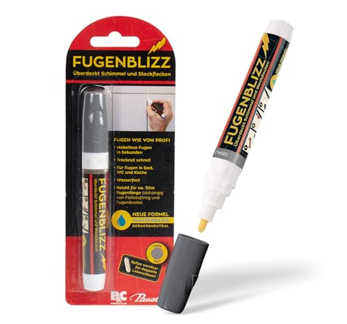 FugenBlizz Fugenstift – Fliesenstift mit wasserfester Fugenfarbe für Bad & Küche – Fugen Stift mit besonders hoher Deckkraft – Überdeckt Schmutz, Schimmel & Stockflecken – Grau