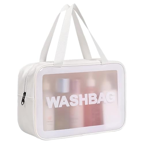 Qaestuan Kosmetiktasche Groß Kulturbeutel Damen & Herren Kulturbeutel Transparent Kosmetiktasche Wasserdicht Kompakte Reise-Kulturtasche Make-up-Tasche mit Großer Kapazität Aufbewahrungstasche (Weiß)