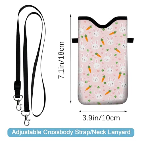 Image of Neoprene Cell Phone Sleeve Pouch Case Bag with Crossbody Strap Neck Lanyard for Women 7.1 X 3.9 in Rabbit