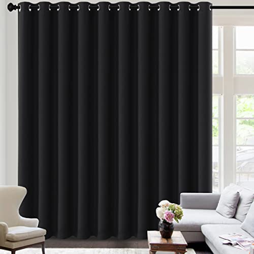Image of H.VERSAILTEX 100% Blackout Curtains for Sliding Glass Door Room Divider Curtains Noise Reduce Curtain Panel Portable Window Screen Sliding Partition, W180 x L96 inches /8' Tall by 15' Wide, Black