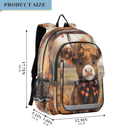 Kids Backpacks School Daypack College Bag Bookbag for Boys Girls Baby Highland Cow Fall2