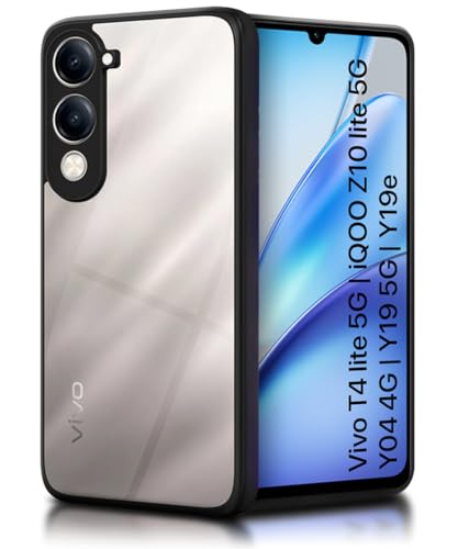 Image of WOW IMAGINE Shockproof Hybrid Back Cover for Vivo T4 lite 5G | iQOO Z10 lite 5G | Y04 4G | Y19 5G | Y19e | Hard Slim fit Back Case | PC & TPU | Clear Transparent Case - Black