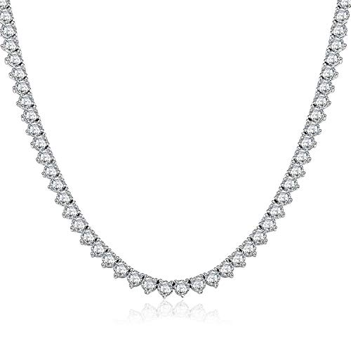 MDFUN Tennis Chain Necklace for Women and Girls 18k White Gold Plated Round Cubic Zirconia Cut Necklaces 24inch 4mm CZ