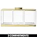 mDesign Cosmetic Divided Organizer Storage Canister Box with 3 Sections and Lid for Bathroom Vanity Countertop - Holder for Cotton Swabs, Perfume, Lipstick - Lumiere Collection - Clear/Soft Brass