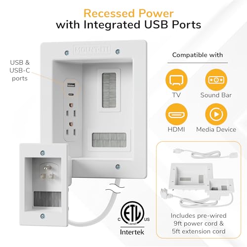 Image of Mount-It in-Wall TV Cable Management Kit, USB-C, Dual Outlet, Cord Hider