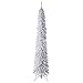 Home Heritage 7ft Slim Silver Tinsel Christmas Tree — Pre-Lit with 150 Warm White LED Lights and 457 Branch Tips — Indoor Holiday Decor