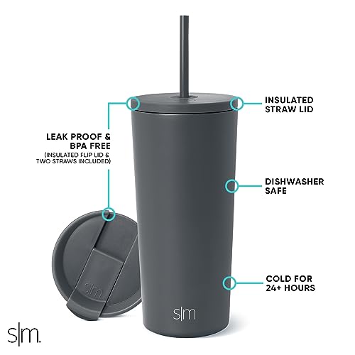 Image of Simple Modern Classic Tumbler with Straw Lid | Insulated Iced Coffee Cup Reusable Stainless Steel Water Bottle Travel Mug | Gifts for Women Men Her Him | 20oz | Graphite
