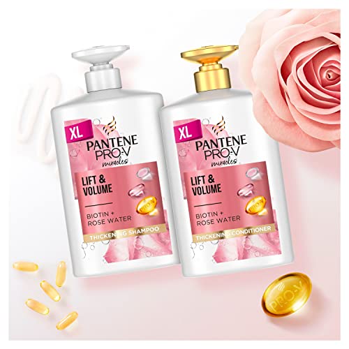 Foto von Pantene Pro-V Miracles Lift & Volume Shampoo (1 L), Haarpflege für Feines Haar, Volumen Haare, mit Biotin & Rosenwasser, mit Pump Spender, sofortige Fülle und sichtbar dickeres Haar