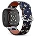 CJBROES Replacement Leather Watch Band, Compatible with Fitbit Versa 3 and Fitbit Sense of Wristband Bracelet Accessory - Marine