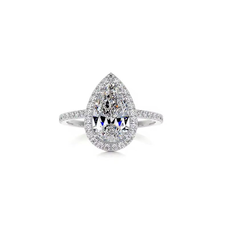 3 Carat Halo Pear Cut Moissanite Engagement Ring for Women Sterling Silver Pear Shaped Wedding Anniversary Ring for Her4