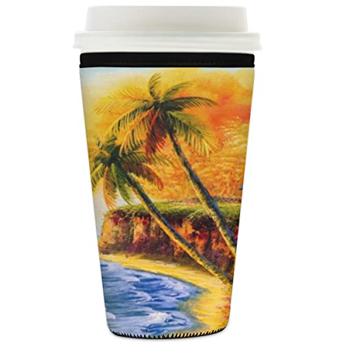 Manchon isolant réutilisable en néoprène pour café glacé avec peinture à l'huile, paysage de mer, pour tasses à café froid, boissons, boissons