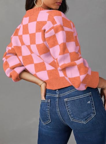 Image of Dokotoo Womens Cardigans Soft Long Sleeve Cable Knit Plaid Cropped Sweaters