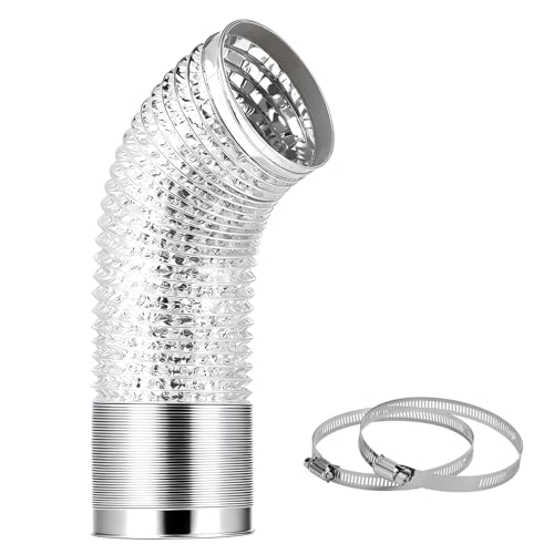 Anitonaia 4 Inch 3 FT Flexible Dryer Vent Hose, 6-Ply Aluminum Foil Dryer Vent Kit with 2 Clamps, Silver PVC Exhaust Duct